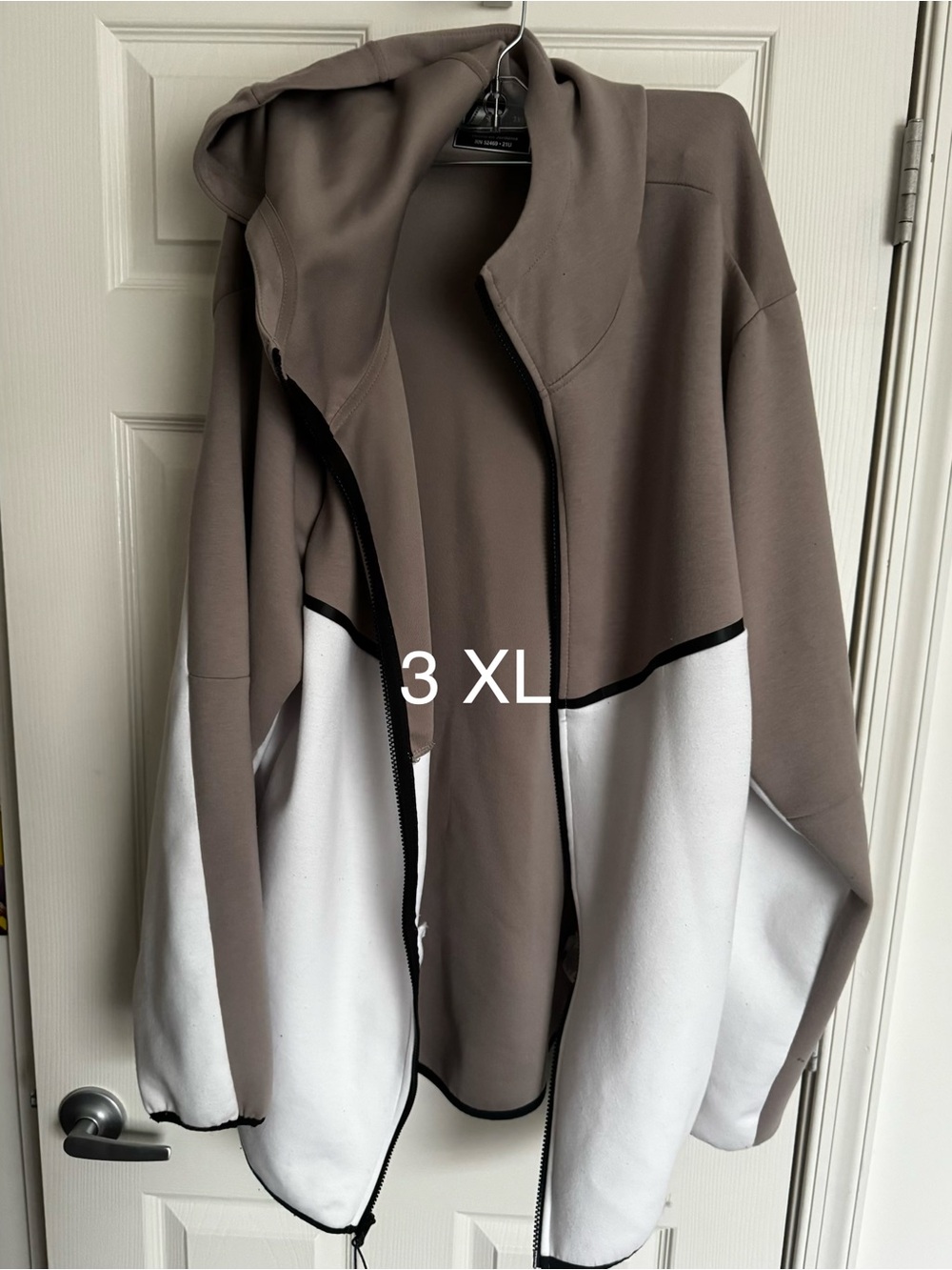 Taupe and White Colorblock Zip Hoodie